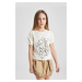 DEFACTO Girls Crew Neck Printed Short Sleeve T-Shirt