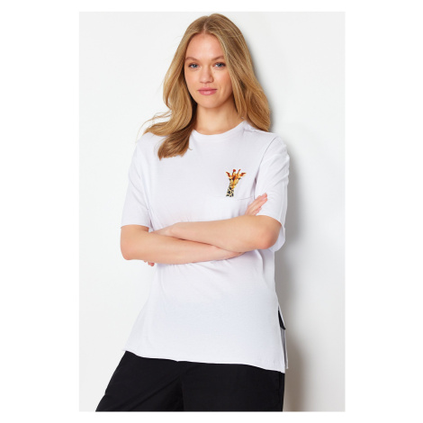 Trendyol White 100% Cotton Oversize/Wide Fit Pocket Detailed Knitted T-Shirt