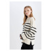 DEFACTO Oversize Fit Wide Pattern Half Turtleneck Striped Knitwear Sweater