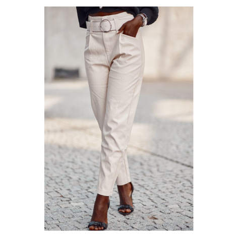 Elegant trousers made of eco-leather in light beige color FASARDI