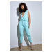 Mint summer jumpsuit with a clutch neckline