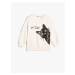 Koton Sweatshirt Cat Stamp-Sequin Embroidered Rose Gold Crew Neck