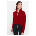 Trendyol Red Soft Textured Zipper Knitwear Sweater