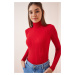 Happiness İstanbul Women's Red Turtleneck Ribbed Lycra Knitwear Sweater