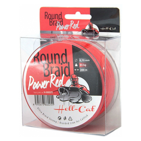 Hell-cat splietaná šnúra round braid power red 200 m-priemer 0,70 mm / nosnosť 85 kg