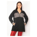 Şans Women's Plus Size Black Checkered Detailed Hooded Coat