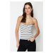 Trendyol Black Striped Strapless Fitted/Slippery Knitted Blouse