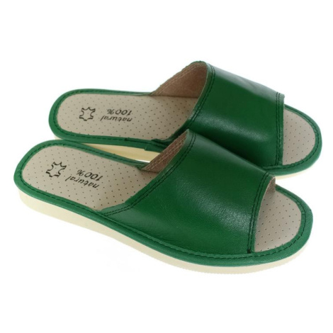 Dámske luxusné kožené zelené papuče MEM John-C