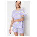 Trendyol Lilac 100% Cotton Heart Rabbit Pattern T-shirt-Shorts Knitted Pajamas Set