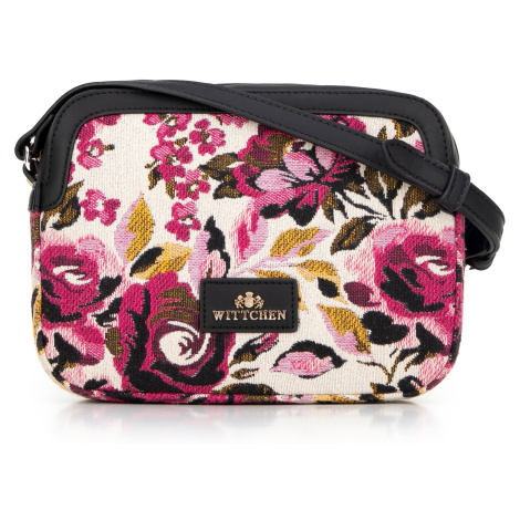 Dámska crossbody z žakáru a ekokože bielo-ružová