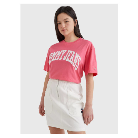 Pink Women's Patterned Long T-Shirt Tommy Jeans - Women Tommy Hilfiger