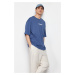 Trendyol Indigo Oversize Text Printed 100% Cotton T-Shirt