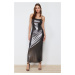 Trendyol Gray Foil/Shiny Printed Fitted Maxi Flexible Knitted Pencil Dress