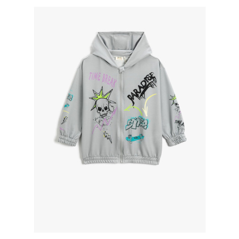 Koton Zipper Printed Hooded Sweatshirt