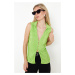 Trendyol Green Pleated Sleeveless Buttoned Collar Enek Knitted Blouse