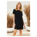 Trendyol Black Straight Cut Round Neck Mini Crepe Woven Dress