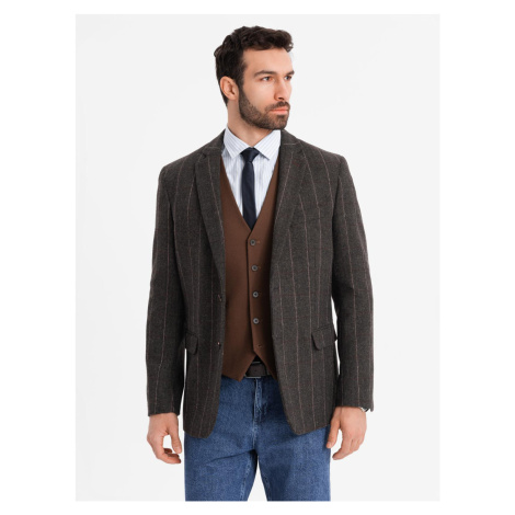 Ombre Men's elegant plaid blazer with wool blend - graphite