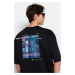 Trendyol Black Oversize/Wide Cut Short Sleeve Game Over Printed T-Shirt