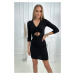 Ribbed dress with tied neckline black