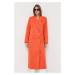 Kabát Notes du Nord dámsky, oranžová farba, prechodný, dvojradový