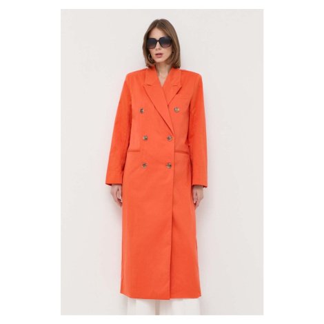Kabát Notes du Nord dámsky, oranžová farba, prechodný, dvojradový