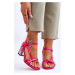 patent leather sandals with decorative D&A fuchsia heel