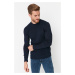 Trendyol Navy Blue Slim Fit Crew Neck Textured Knitwear Sweater