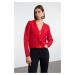 Trendyol Red Rose Button Detailed Knitwear Cardigan