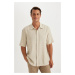 DEFACTO Relax Fit Polo Collar Striped Linen Short Sleeve Shirt