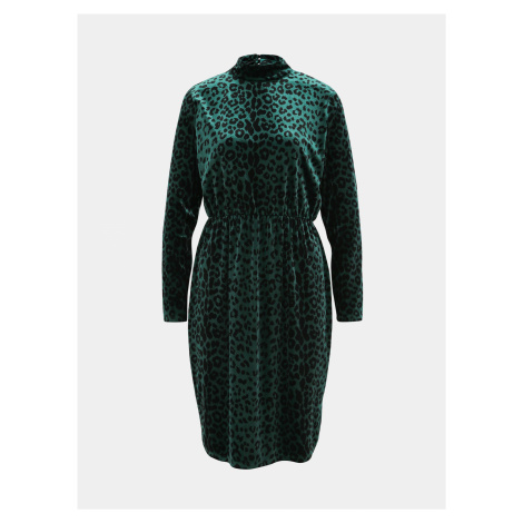 Tmavo zelené zamatové šaty s leopardím vzorom VILA lina