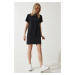 Happiness İstanbul Women's Black Crew Neck Basic Crepe Dress