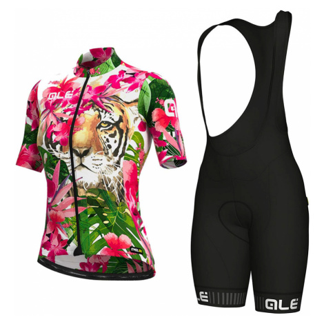 ALÉ Cyklistický krátky dres a krátke nohavice - TIGER LADY - ružová/zelená