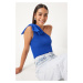 Happiness İstanbul Women's Blue Bow One Shoulder Knitwear Blouse