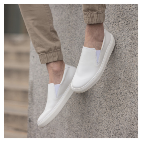 Vasky Leny White - Dámske kožené slip on biele, ručná výroba jesenné / zimné topánky