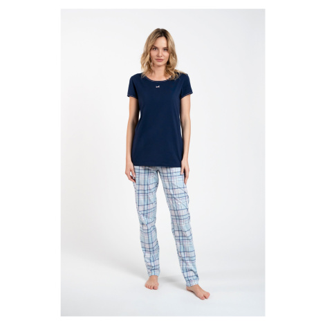 Glamour women's pyjamas, short sleeves, long pants - navy blue/print Italian Fashion