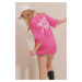 Trend Alaçatı Stili Women's Pink Crew Neck Printed Oversized Unisex T-Shirt