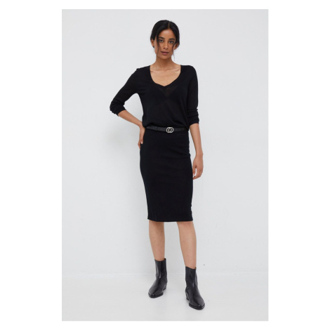 Vlnená sukňa Calvin Klein čierna farba, midi, puzdrová