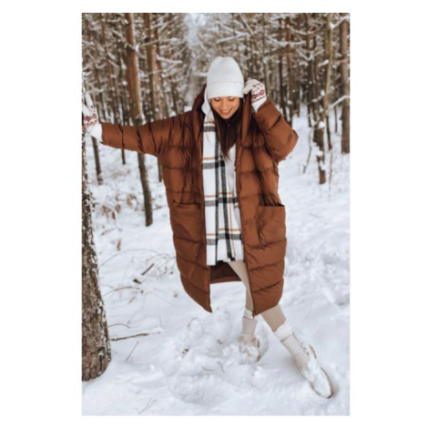 Zimná dámska oversize bunda hnedej farby s prešívaním DStreet