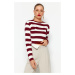 Trendyol Burgundy Crop Basic pruhovaný pletený sveter