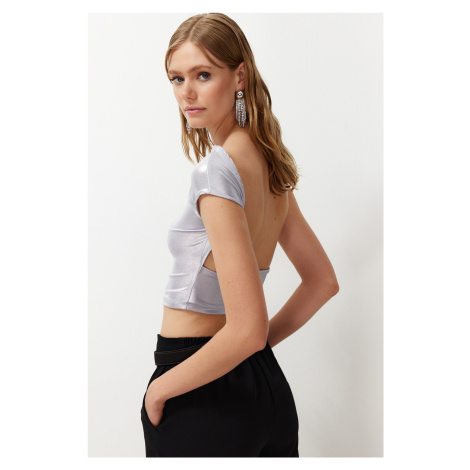 Trendyol Silver Metallic Look Crop Blouse