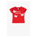 Koton Embroidered Butterflies T-Shirt with Slogan Detailed Crew Neck Short Sleeves.
