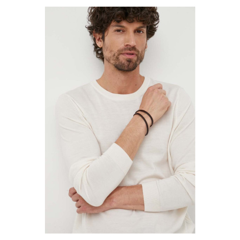 Vlnený sveter BOSS pánsky,béžová farba,tenký,50468239 Hugo Boss