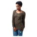 Women's sweater with a long wide neckline - olive