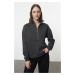 Trendyol Anthracite Oversize/Wide Fit Half Zipper Thick Inside Fleece Knitted Sweatshirt