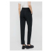 Nohavice s prímesou vlny Calvin Klein dámske, čierna farba, rovné, vysoký pás