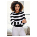 16420 Dewberry Womens Striped Crew Neck Knitwear Sweater-BLACK