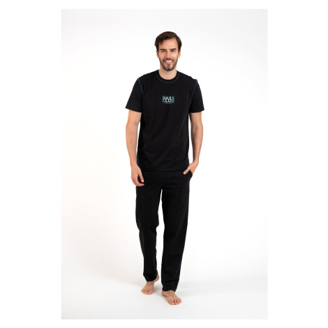 Men's Club Pajamas, Short Sleeves, Long Legs - Black Italian Fashion