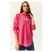 Olalook Women's Fuchsia Pocket & Staple Detailed Oversize Shirt