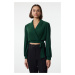 Trendyol Emerald Green Double Breasted Crop Elastic Knit Blouse