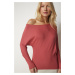 Happiness İstanbul Women's Pale Pink Boat Neck Knitwear Blouse